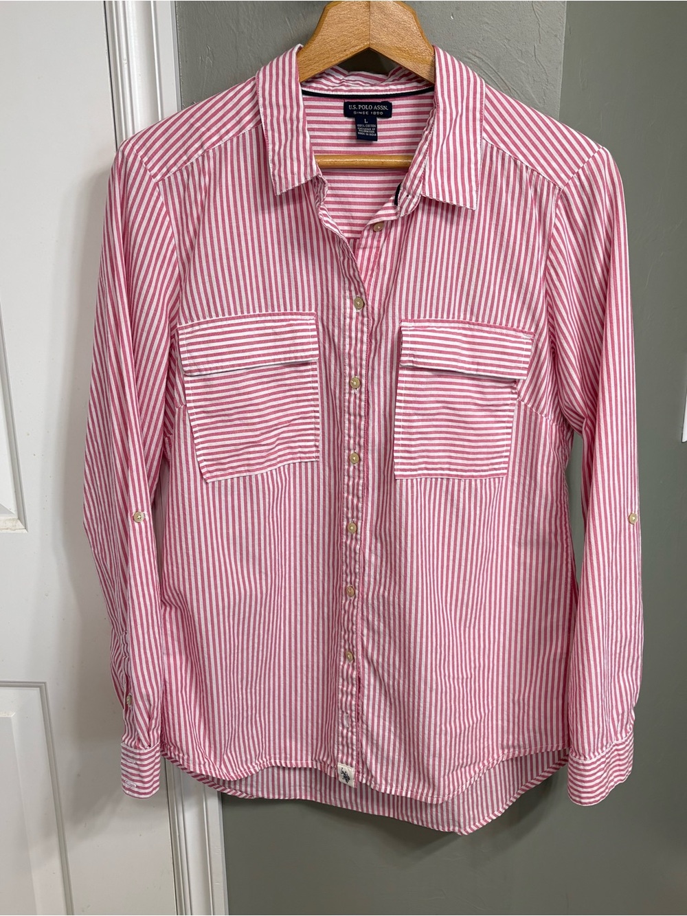 U.S. Polo Assn. Pink and White Striped Button-Down Shirt
